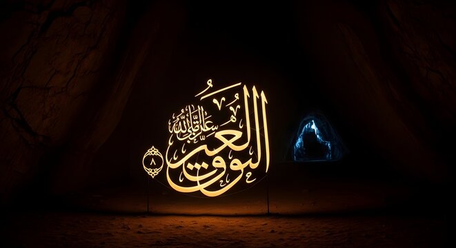 Elegant calligraphy of the basmala and the shahada in a dark room