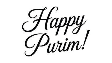 Happy Purim Elegant Hand Lettering Typography Design in Script Style Isolated on White Background for Jewish Festival Greeting