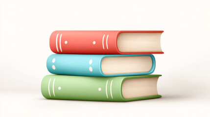 Stack of colorful book collection: red, blue, green on white background