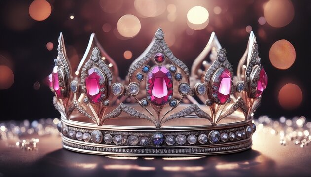 a beautiful silver crown adorned with sparkling pink gemstones reflecting elegance and royalty ideal for themes related to beauty celebration or fairy tales