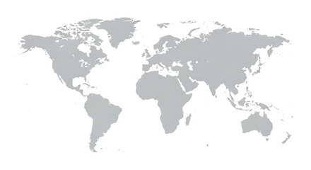 Fototapeta premium Simplified grey world map silhouette on white background, showing continents