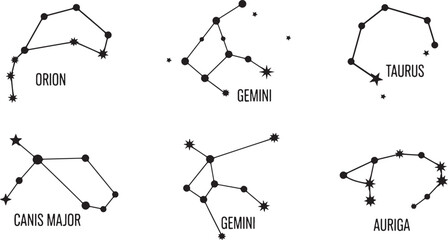 Constellation Illustrations With Star Names On White Background stars astronomy