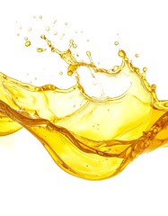 Energetic splash of bright yellow liquid, caught mid-air against a clean, white background in dynamic movement