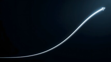 A luminous glowing arrow traces an upward path against a dark abstract background representing positive growth progress and future success