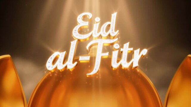 Golden dome opens revealing sparkling diamond Eid alFitr text in luxurious 3D animation