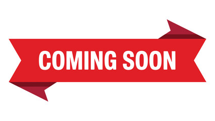Coming Soon red ribbon banner typography design, promotional announcement label modern flat vector illustration template © muhammad