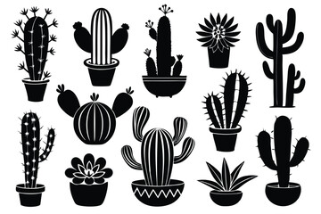 Fototapeta premium set cactus line art silhouette vector illustration