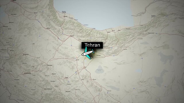 Flight Map Animation from Tehran to Baghdad connecting route on World Map