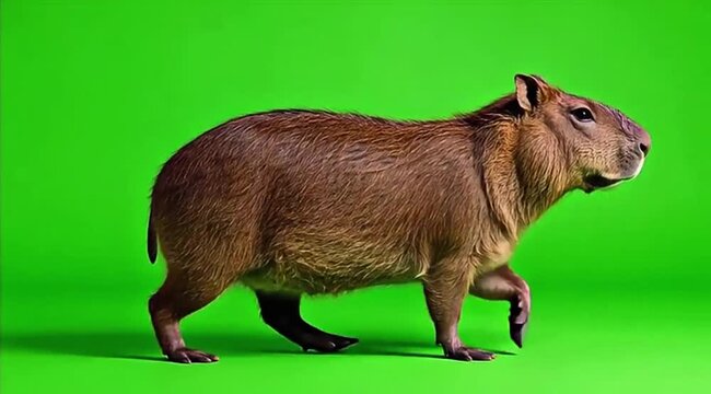 Photorealistic capybara slow walking cycle seamless loop on green screen 4K chroma key isolated stock footage for VFX compositing