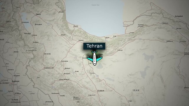 Flight Route Map Animation from Tehran to Doha on World Map Background