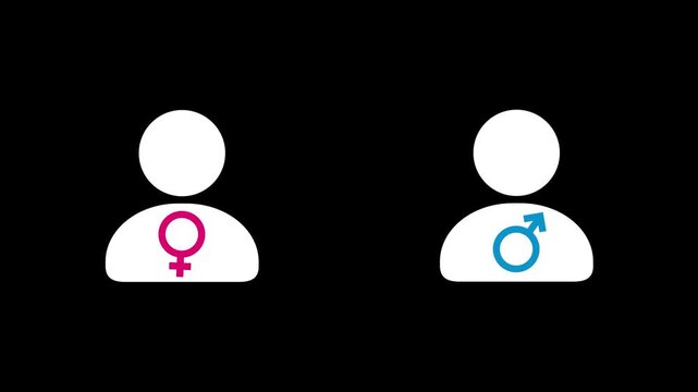 Concept image of gender equality. Female and male symbols. Hand writing equal sign on blackboard. Motion graphics of sex idea