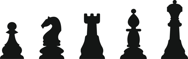 Black chess piece silhouette vector icon set, classic game strategy symbols for competition and board games © Billal