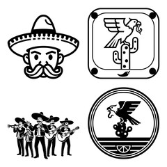 Cinco de Mayo Icon Pack with Sombrero Face Mariachi Band and Eagle