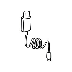 Fototapeta premium Simple sketch of a usb charger with a cable and prongs
