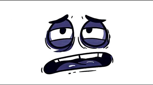A cartoon face showing exhaustion and distress with droopy eyes and an open, worried mouth, rendered in a simple, hand-drawn style.
