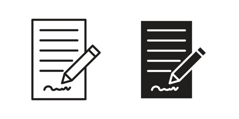 Signed contract icons for graphic design, logo, Web site, social media, UI, mobile app, vector illustration