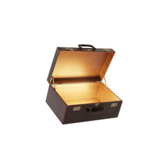 Vintage Leather Suitcase with Open Lid and Golden Interior