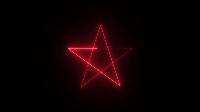  a glowing red neon sign of a pentagram or five-pointed star against a solid black background. It is a five-pointed star formed by five straight lines. 