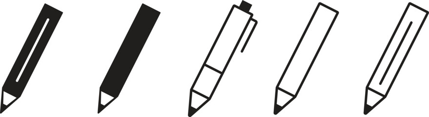 Pencil and Pen Icon Set in Line and Solid Styles for Education and Design