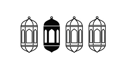 Four ornate lanterns displayed in varying shades a striking silhouette © Full