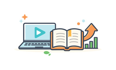 Remote learning and continuous personal development in a digital environment emphasizing accessibility and growth, a laptop paired with an open book