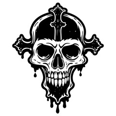 Morbid Skull Head Line Art 