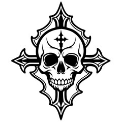 Morbid Skull Head Line Art 