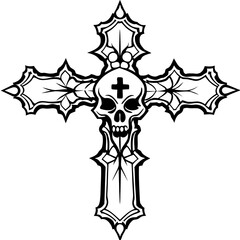 Morbid Skull Head Line Art 