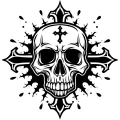 Morbid Skull Head Line Art 