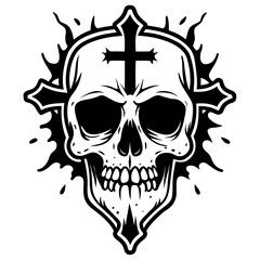 Morbid Skull Head Line Art 