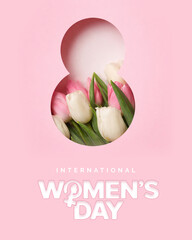 International women&rsquo;s day number 8 tulip floral pastel poster design