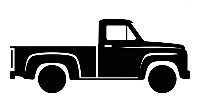 Silhouette of a classic vintage pickup truck in black and white vehicle transportation