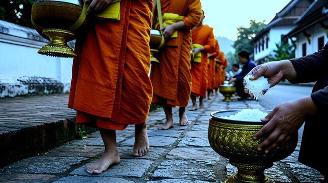 Luang Prabang monks alms giving ceremony in Laos