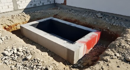 Excavated Pool Foundation with Concrete Edging and Gravel Base Under Construction