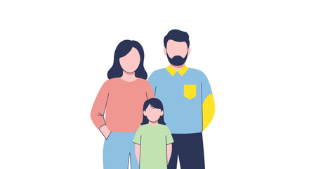 Family Unity Concept &ndash; Minimalist Flat Vector of Two Adults and Child Standing Together, Yellow Accent