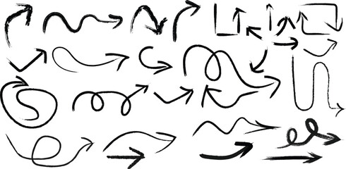 Collection of hand drawn arrows in various styles and directions