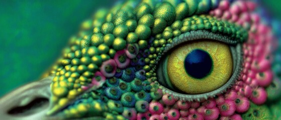 Vibrant Chameleon Eye Close-Up With Colorful Textured Scales and Macro Detail