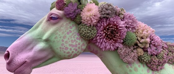 Surreal Floral Horse Portrait in Pastel Desert &mdash; Creative Fantasy Animal Art