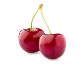 Sweet cherries  isolated on white background cutout. Ripe berries closeup.