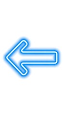 ​A glowing blue neon arrow pointing left with a bright white inner core isolated on a white background.