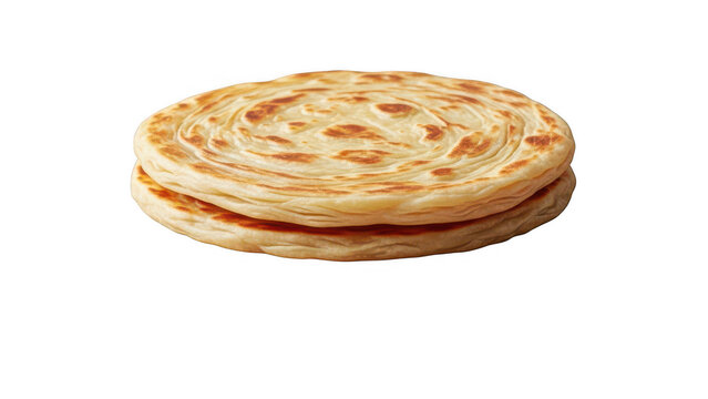 Stack of Golden Parotta Indian Flatbread on White