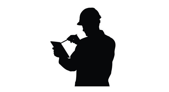 Silhouette of a construction worker taking notes on a clipboard