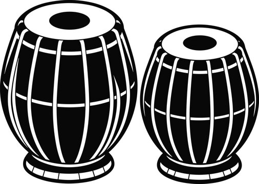 Indian tabla drum silhouette pair with traditional classical percussion instrument isolated on white background vector illustration design
