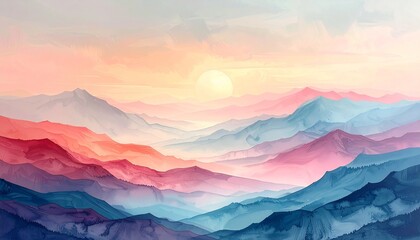 Obraz premium Vibrant mountain landscape at sunrise with colorful sky and soft clouds nature scenery