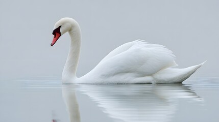 Fototapeta premium Elegant Mute Swan Gliding Serene Waters Reflecting Graceful White Plumage.