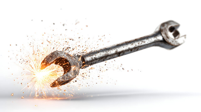 a stud wlder tool tip with sparks at the end, realistic, white background, png