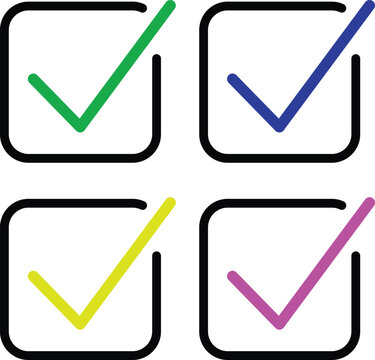 Four checkmarks in different colors inside rounded squares green checkmark blue checkmark