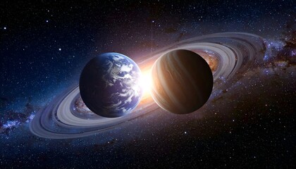 Fototapeta premium Two Planets Colliding in Space with Bright Light Flash