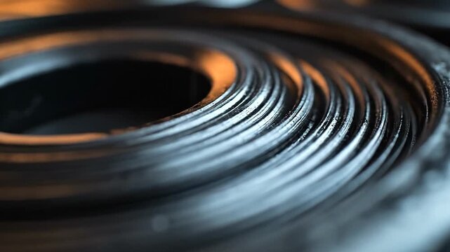 Close-up of black rubber gaskets in industrial setting