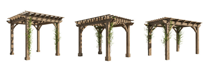 Rustic Wooden Garden Pergola Set - Outdoor Structure with Climbing Vines Collection © Chr